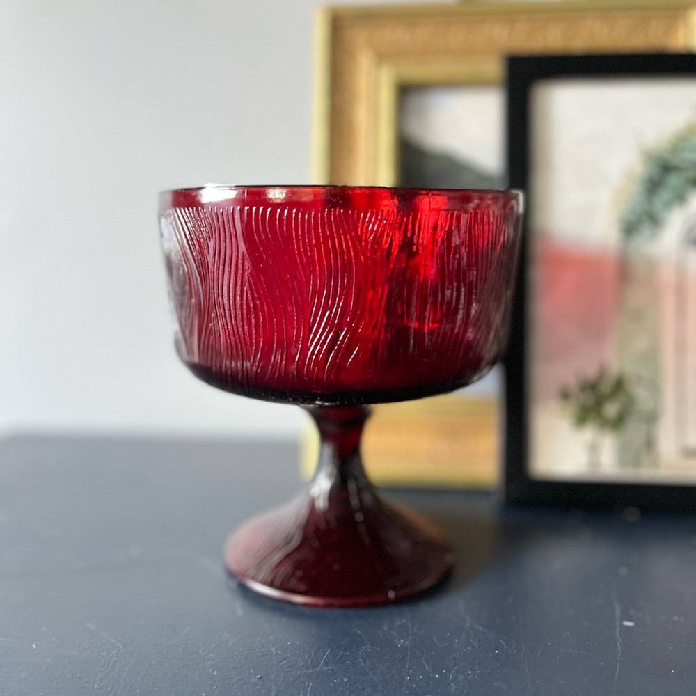 •Vintage Hoosier glass ruby red pedestal compote bowl•